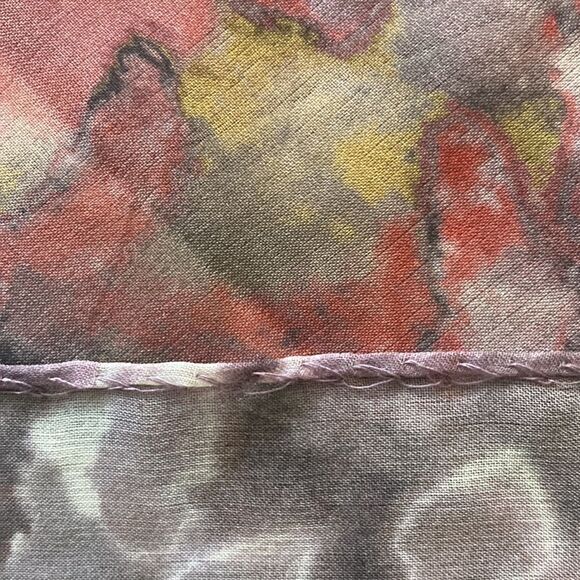 Escada Silk Oblong Scarf in Floral Print with Hand Rolled Edges. Made in Italy. - Picture 4 of 7